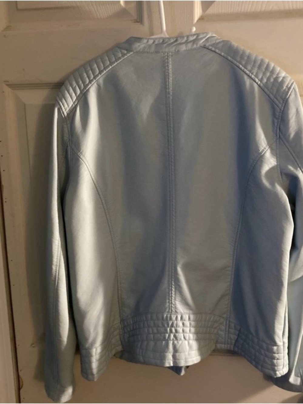 Style & Co. Pale Blue Faux Leather Moto Jacket Women’s Size L - Picture 7 of 10